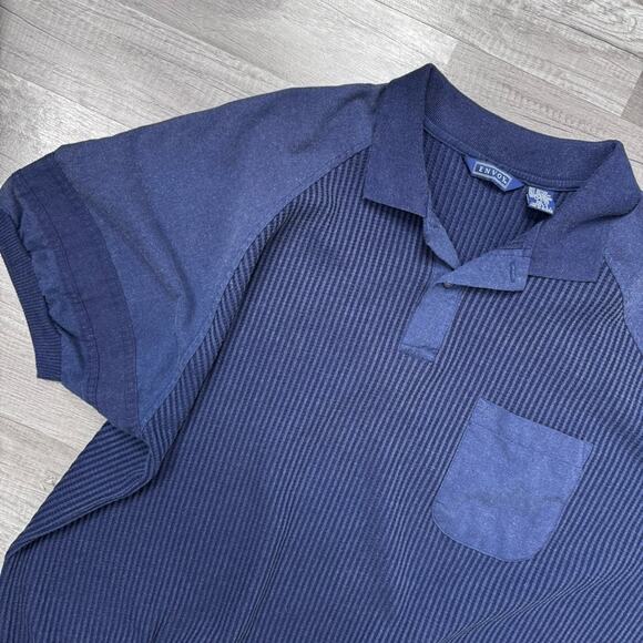 Vintage 90s Navy Blue Envoy Textured Polo Shirt Pocket Grandpa Core Dad Fit 3X - Picture 2 of 4